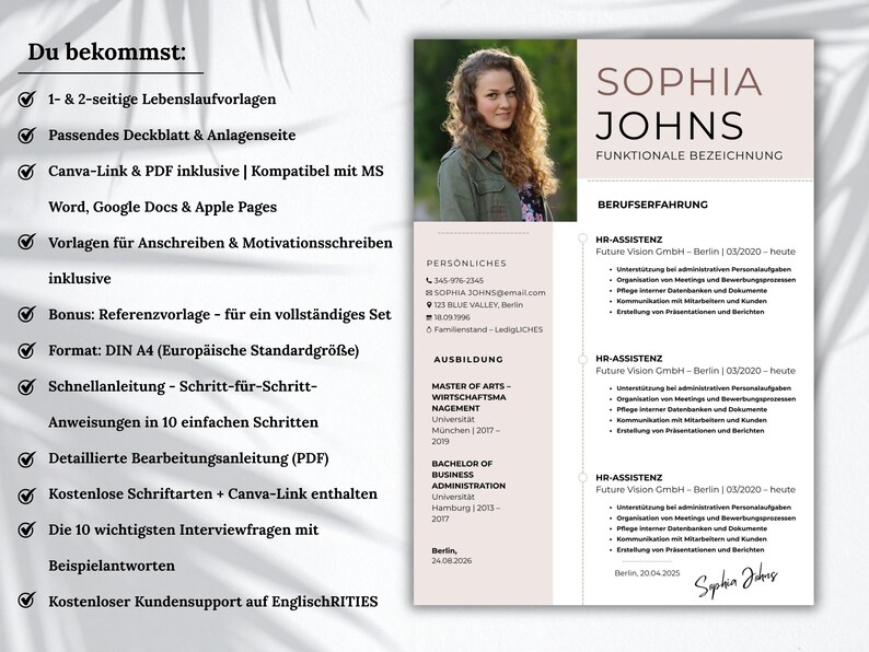Bewerbungsvorlage, Lebenslauf Vorlage Word, Pages, Canva Moderner Lebenslauf, Anschreiben, Anlagen, Deckblatt, Motivationsschreiben immagine 2