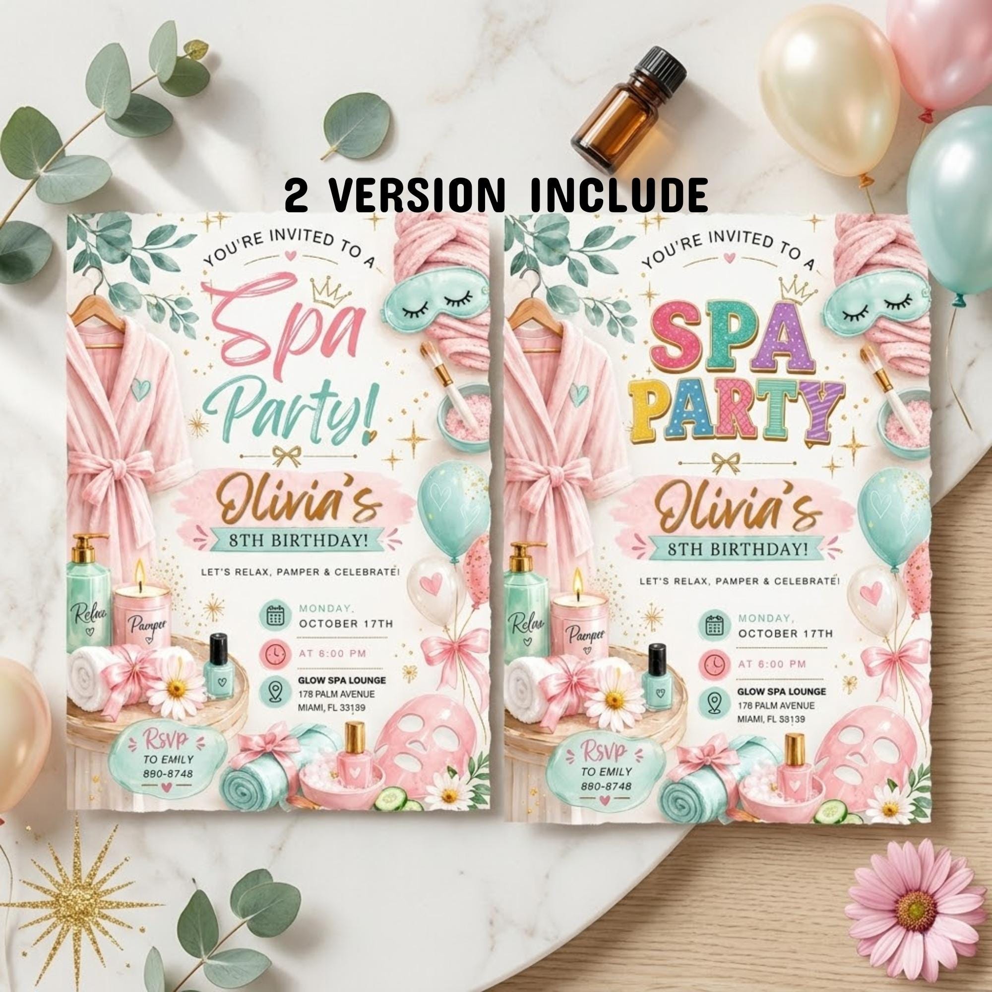 Spa Birthday Party Invitation, Pamper Party Invite, Girl Spa Birthday ...