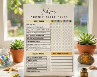 Bewerkbaar overzicht zomerklusjes voor tieners Tweens pre-tieners, dagelijks en wekelijks takenoverzicht voor kinderen, checklist zomerklusjes voor tieners