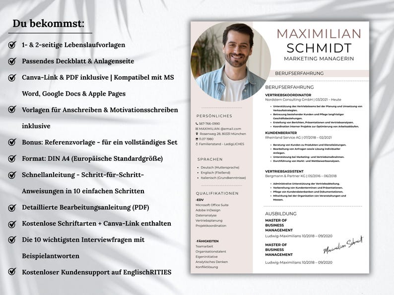 Bewerbungsvorlage Lebenslauf Word - Mac Pages - Canva – Moderner Lebenslauf mit Anschreiben & Deckblatt | freundliche Bewerbungsvorlage 2026 image 2