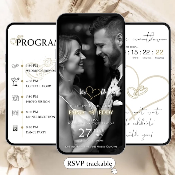 Wedding Invite Digital RSVP Music, Customizable Animated Template, Track Responses - Invitation Mariage Digital Wedding Invitation Countdown