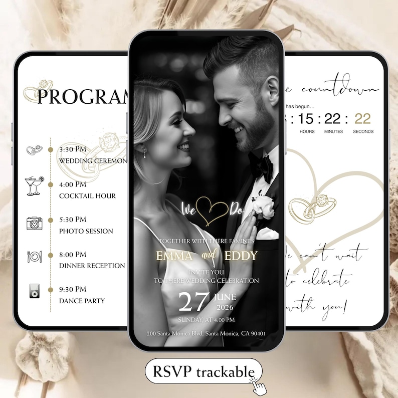 Wedding Invite Digital RSVP Music, Customizable Animated Template, Track Responses - Invitation Mariage Digital Wedding Invitation Countdown