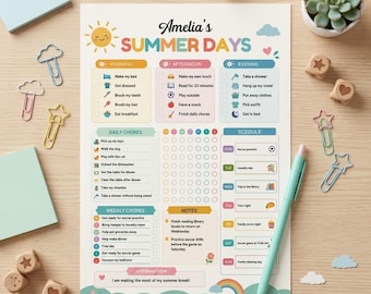 Zomerplanner 2026 | Kinderen zomer afdrukbaar | Zomerschoolplanner | Wekelijkse zomerroutine | Zomerse kinderen afdrukbaar | Weekschema zomer