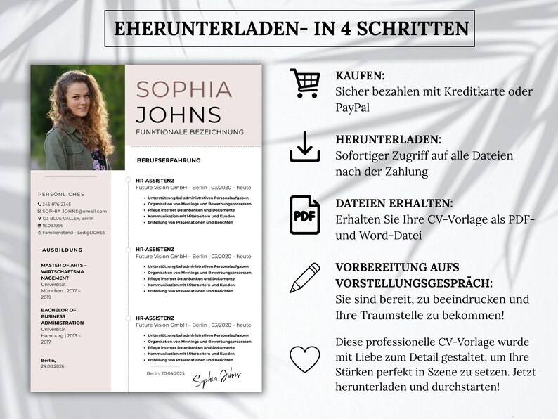 Bewerbungsvorlage, Lebenslauf Vorlage Word, Pages, Canva Moderner Lebenslauf, Anschreiben, Anlagen, Deckblatt, Motivationsschreiben immagine 10