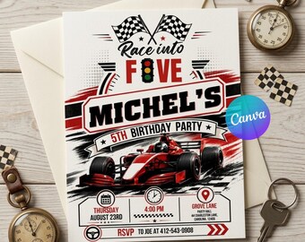 Fast Five Race Car Birthday Invitation | 5th Birthday Party Invite (Digital Download)