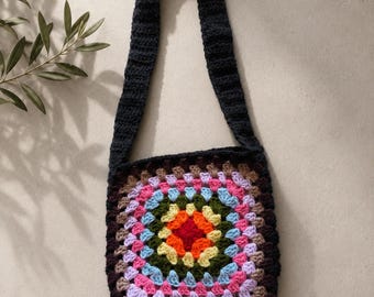 Handgemaakte gehaakte schoudertas in oma-stijl | Kleurrijke boho-tas | Crossbodytas van katoen | Cadeau voor vrouwen