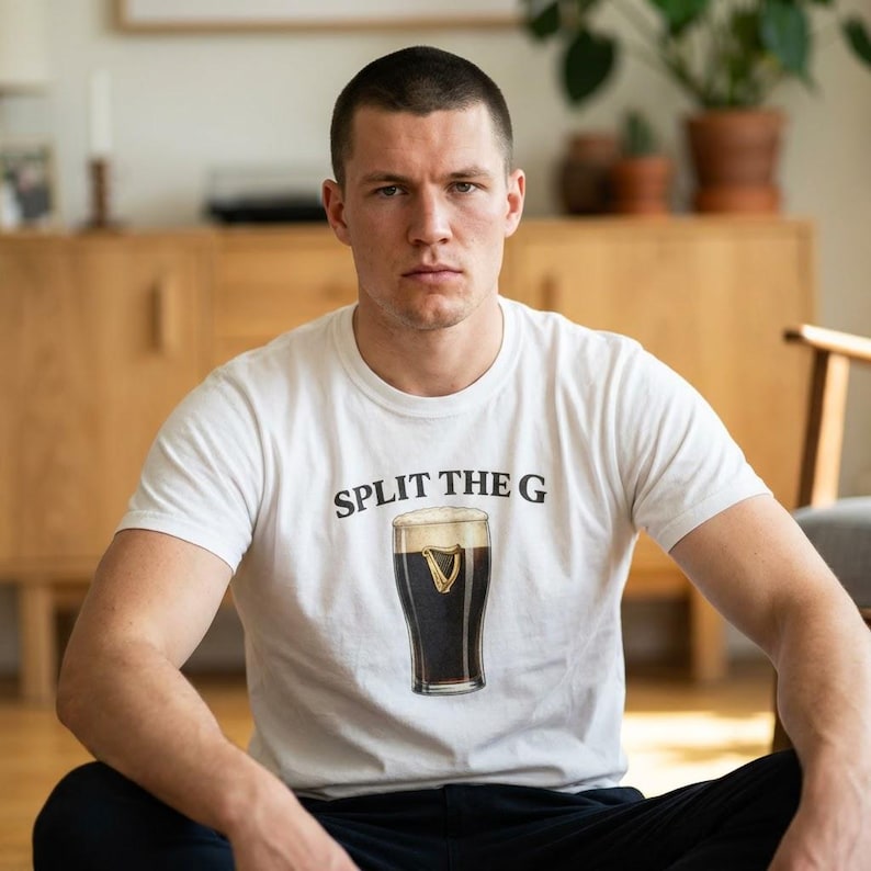 Split the G Shirt, Funny Irish Beer T-Shirt, St Patricks Day Drinking Tee, Pub Crawl Guinness Joke Shirt, Irish Humor Tee White