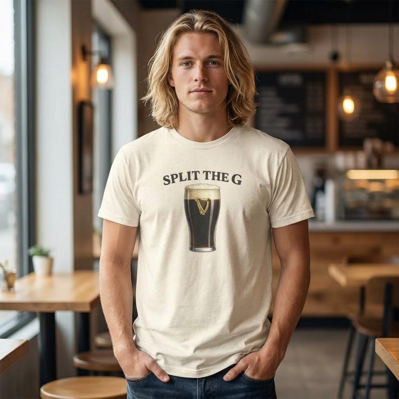 Split the G Shirt, Funny Irish Beer T-Shirt, St Patricks Day Drinking Tee, Pub Crawl Guinness Joke Shirt, Irish Humor Tee Natural