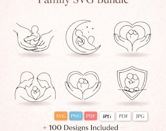 100 Family hands heart svg bundle, Minimalist line art, Parent and child holding hands, mothers day gift, nursery wall art vector silhouette