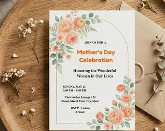 Editable Floral Mother's Day Invitation Template with Mom Love Card Pink Boho Mother's Day Brunch Invite Digital Mother Day Party Lunch Card