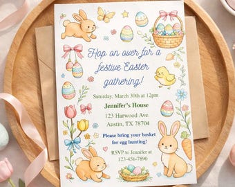 Easter Egg Hunt Invitation Template, Hop on Over Party Invite, Editable Canva Easter Bunny Invitation, Kids Spring Gathering, Peeps Invite