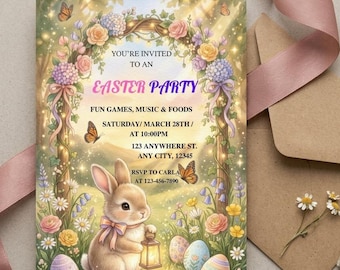Easter Egg Hunt Invitation Template, Party With My Peeps Easter Invite, Editable Bunny Party Invitations, Canva Printable, Instant Download
