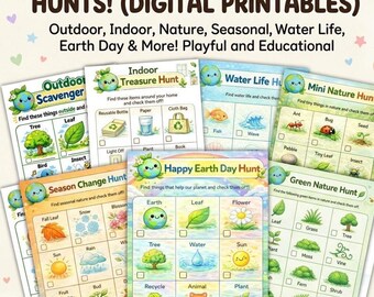 28 Earth Day Scavenger Hunt Bundle for Kids, Nature Hunt Printable Game, Indoor Outdoor Activities, STEM Homeschool Worksheets, PDF Digital