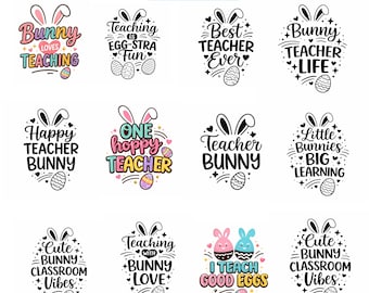 Teacher Easter SVG Bundle, Happy Easter Teacher Shirt SVG, Bunny Teacher Cut File for Cricut, Retro Teacher Vibes SVG, Hoppy Teacher