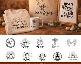 He Is Risen SVG Bundle, Religious Easter Christian JPG PNG Cut Files for Cricut, Jesus Resurrection, Bible Verse, Easter Shirt Design, Mugs