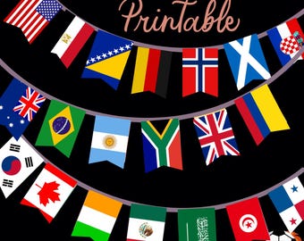 World Cup 2026 Flag Banner Printable, All 48 Qualified Countries, Soccer Party Decor, Football Flag Garland, Instant PDF Download