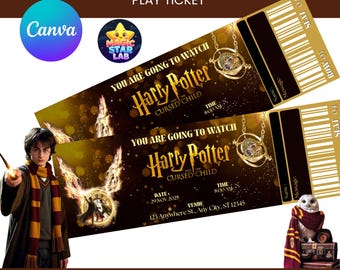 Editable Cursed Child Surprise Ticket Template, Broadway Theatre Gift Reveal, keepsake Musical Ticket, Souvenir Show Ticket Canva Download