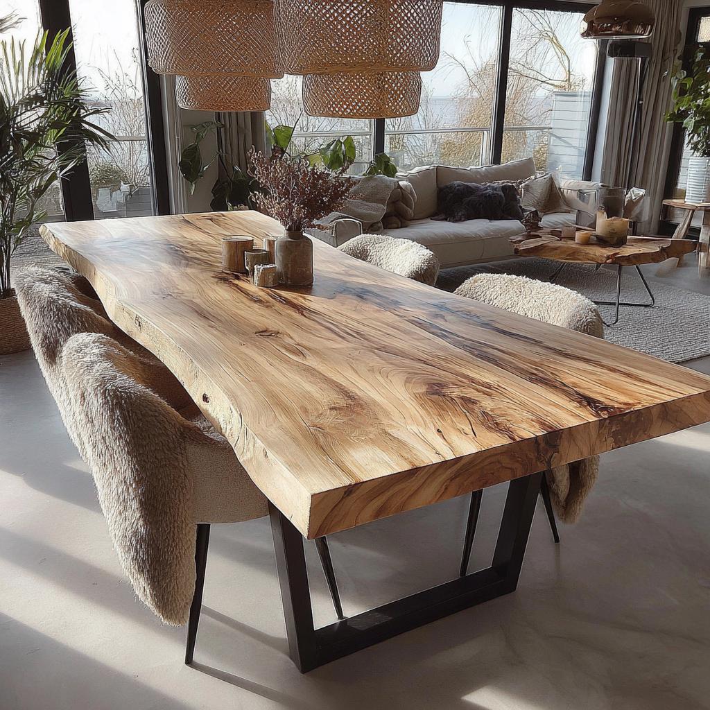 Solid Walnut Live Edge Dining Table – Rustic Farmhouse Handmade Wood ...