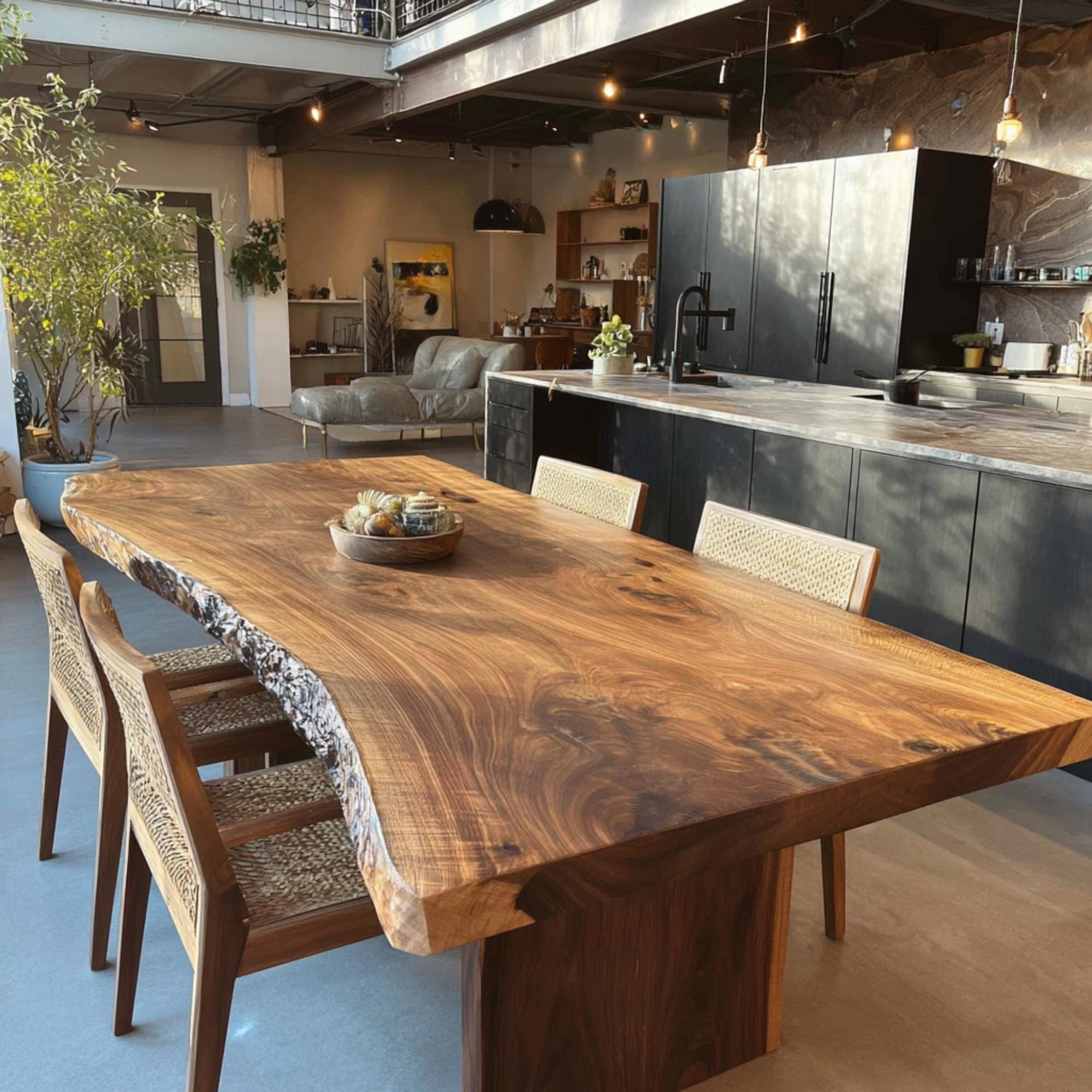 Solid Walnut Live Edge Dining Table – Rustic Farmhouse Wooden Furniture ...