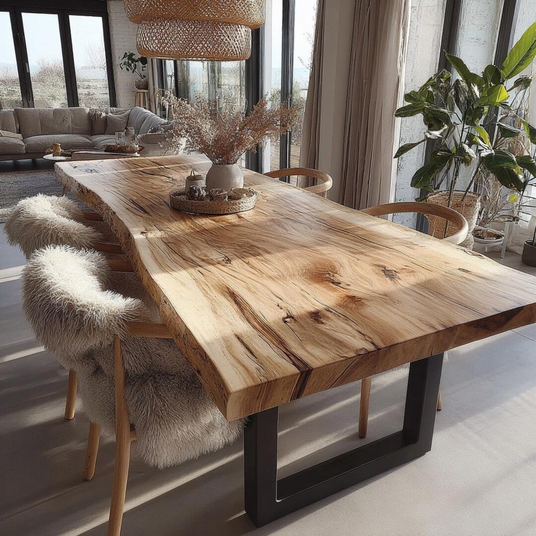 Solid Walnut Live Edge Dining Table – Rustic Farmhouse Handmade Wood ...