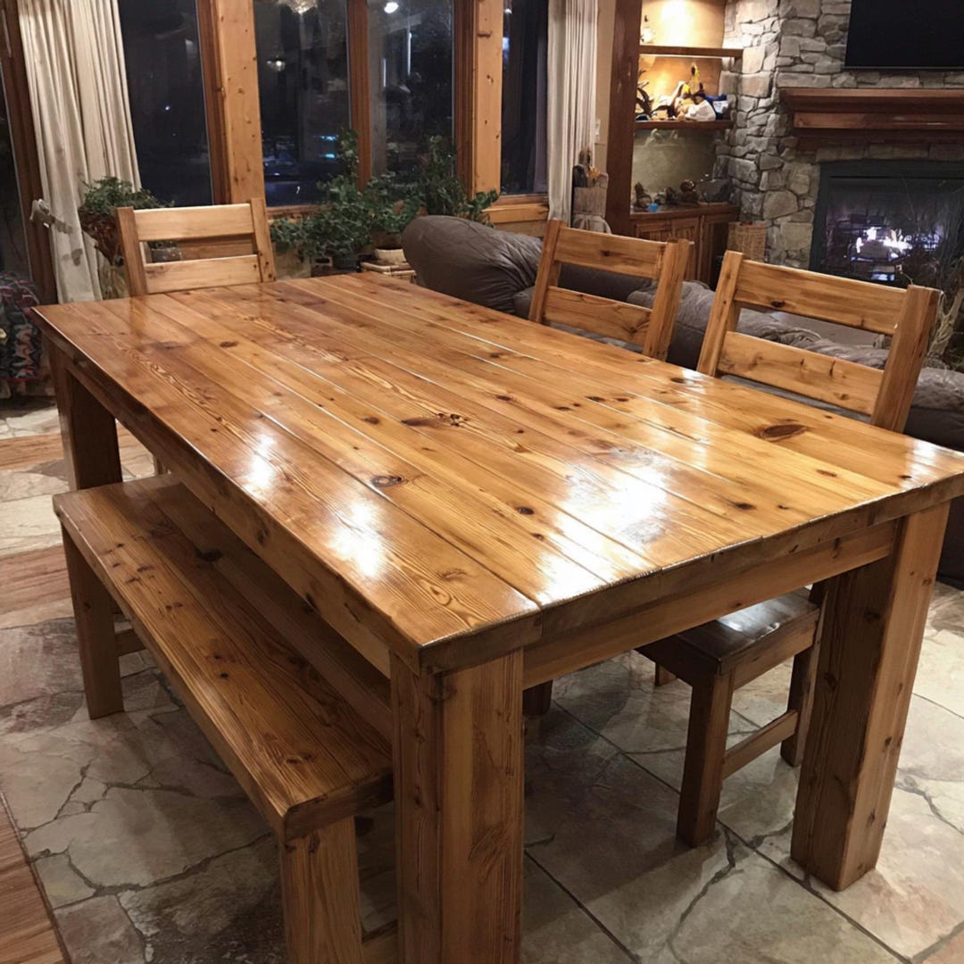 Solid Oak Farmhouse Dining Table, Rustic Custom Walnut Kitchen ...