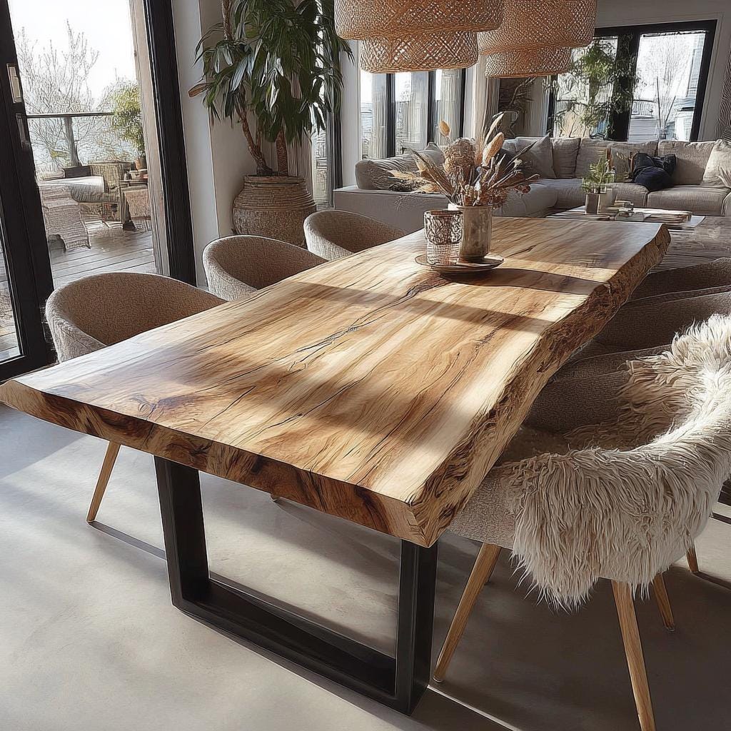 Solid Walnut Live Edge Dining Table – Rustic Farmhouse Handmade Wood ...