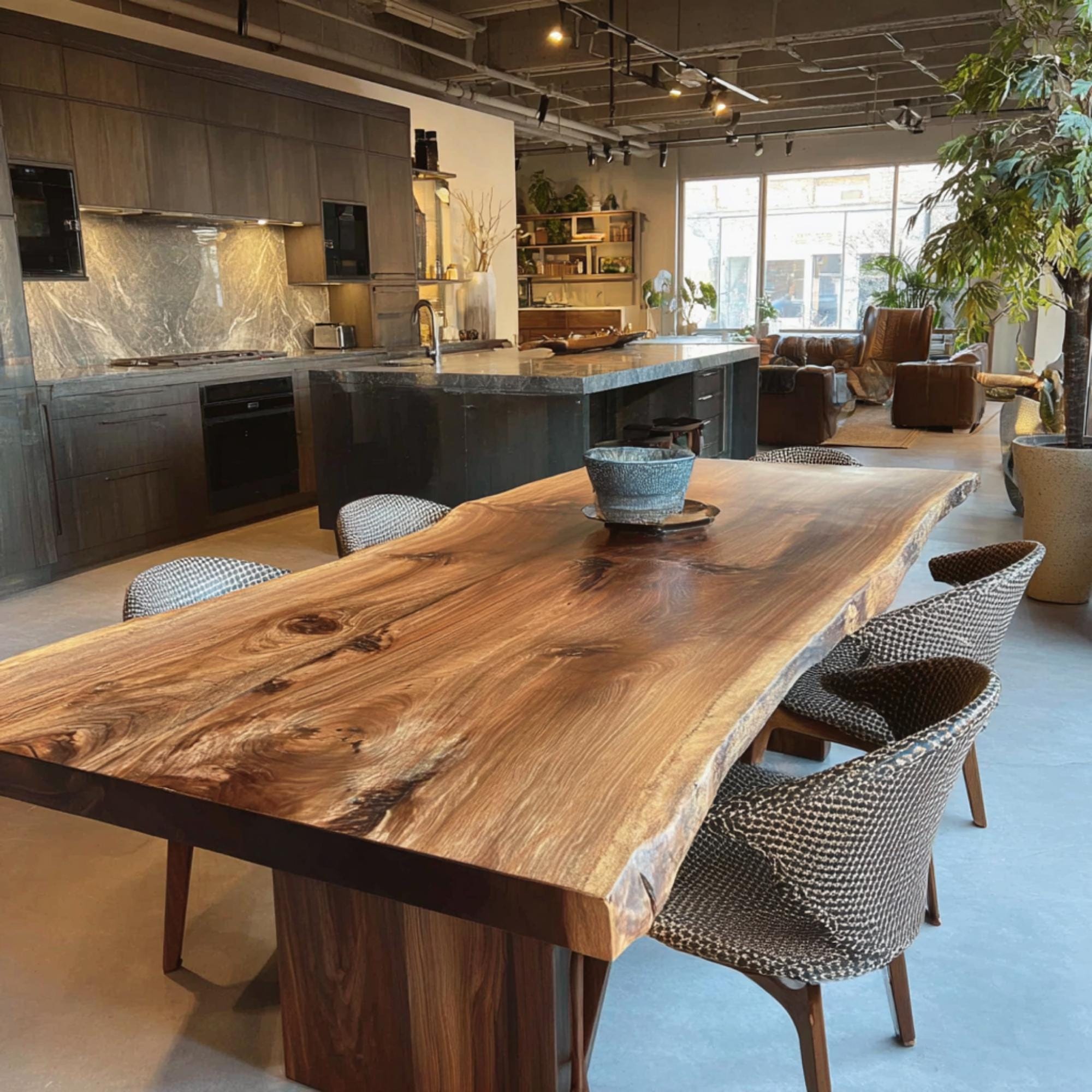 Solid Walnut Live Edge Dining Table – Rustic Farmhouse Wooden Furniture ...