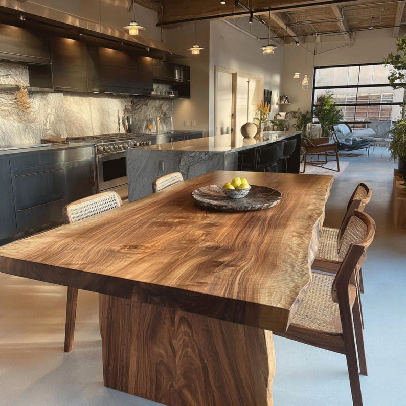 Solid Walnut Live Edge Dining Table – Rustic Farmhouse Wooden Furniture ...