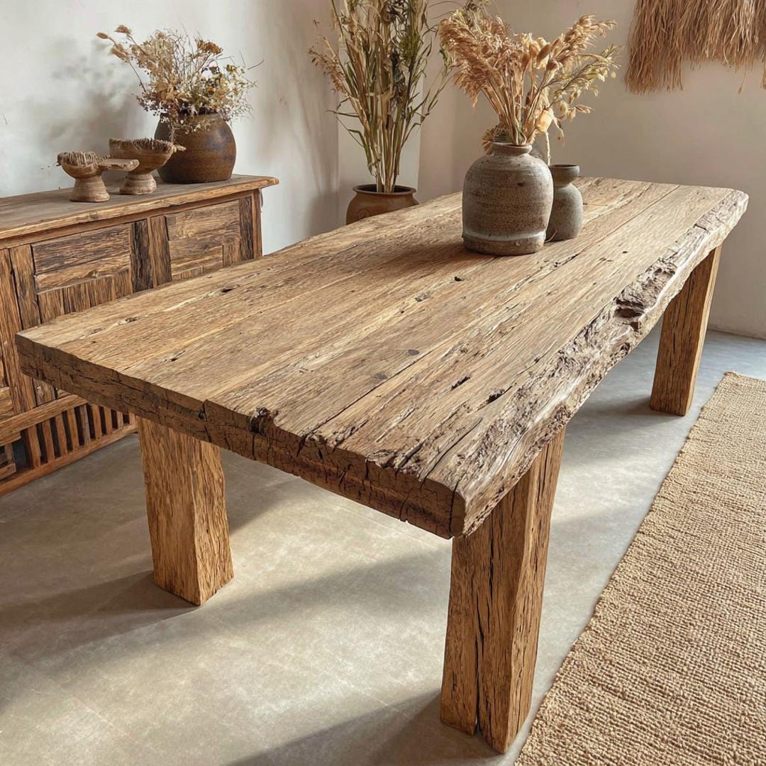 Solid Oak Farmhouse Dining Table, Rustic Live Edge Kitchen Furniture - Etsy