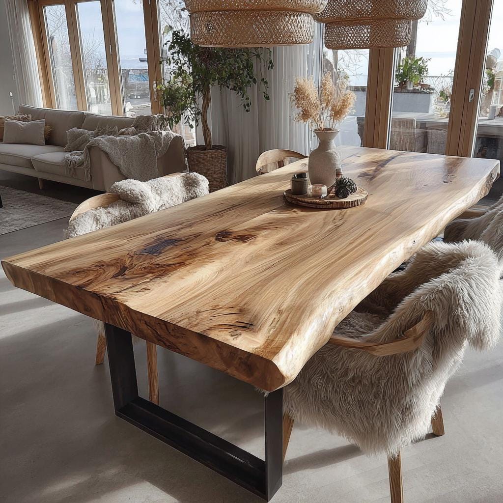 Solid Walnut Live Edge Dining Table – Rustic Farmhouse Handmade Wood ...