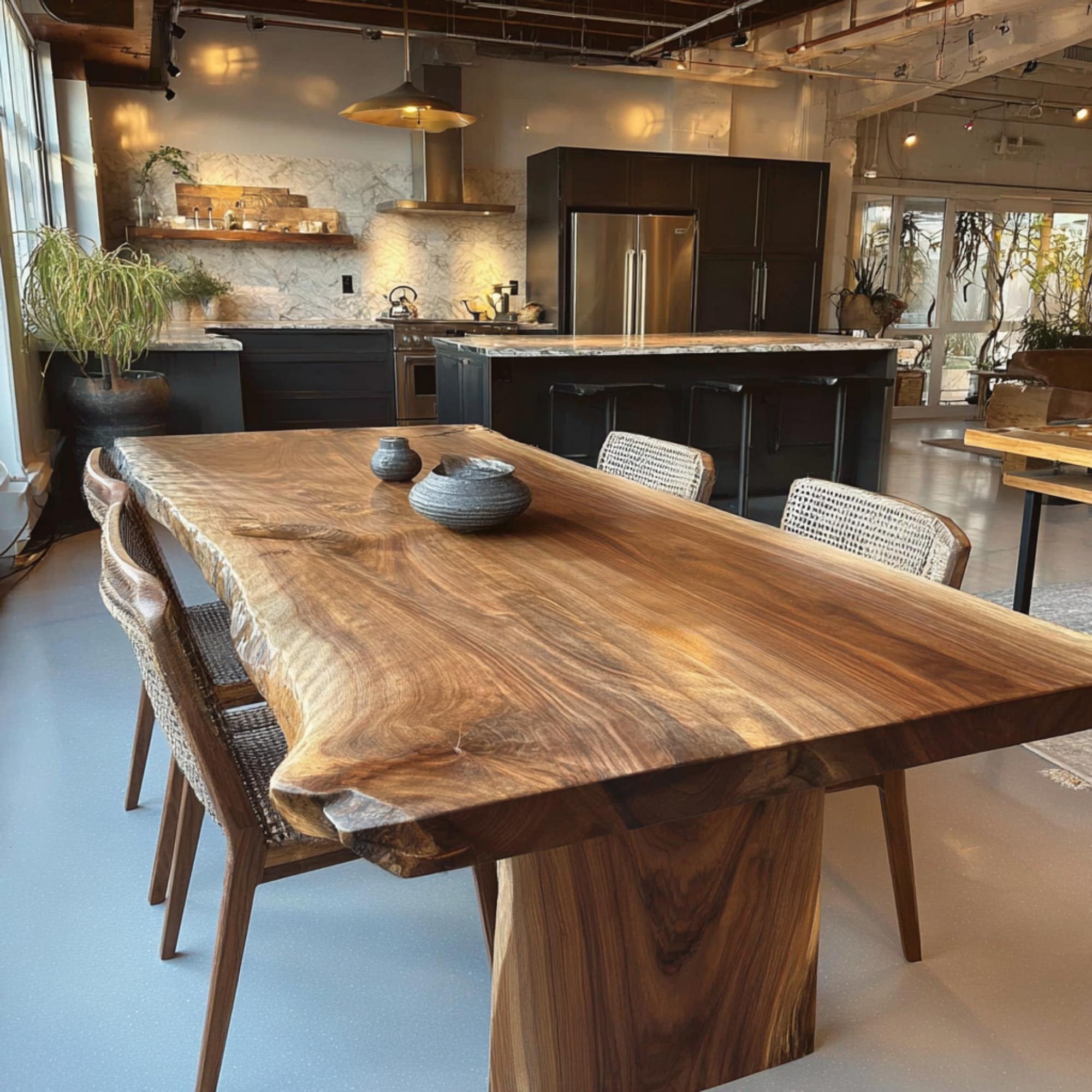 Solid Walnut Live Edge Dining Table – Rustic Farmhouse Wooden Furniture ...