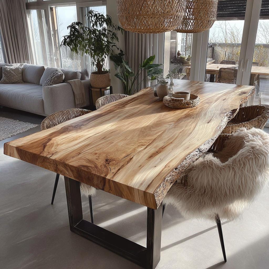 Solid Walnut Live Edge Dining Table – Rustic Farmhouse Handmade Wood ...