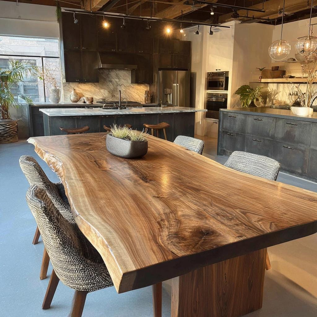 Solid Walnut Live Edge Dining Table – Rustic Farmhouse Wooden Furniture ...