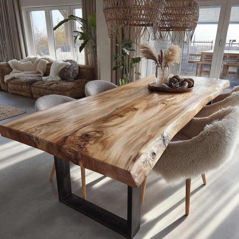 Solid Walnut Live Edge Dining Table – Rustic Farmhouse Handmade Wood ...