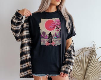 Neon Japanese Art Cyberpunk T Shirt Retro Synthwave Sunset Graphic Tee Vaporwave Streetwear Unisex