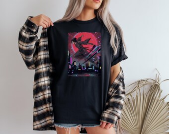 Cyberpunk Street Samurai Neon T Shirt Dystopian Warrior Anime Synthwave Graphic Tee Urban Streetwear Unisex