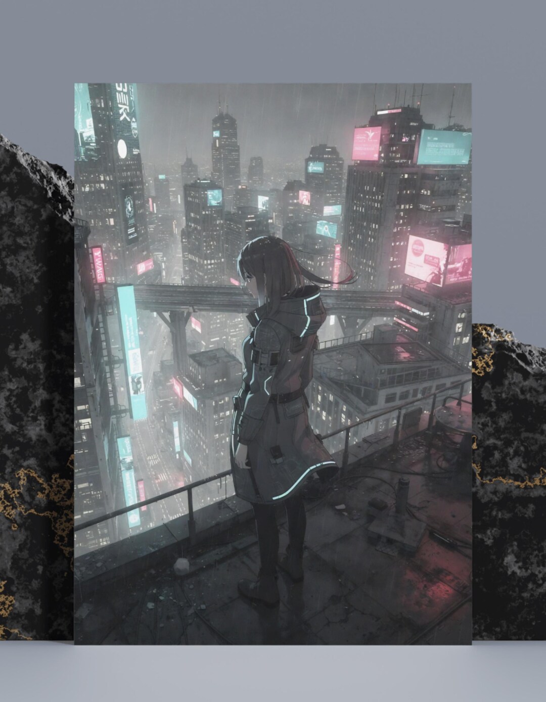 Cyberpunk City Wall Art Print Neon Futuristic Skyline Poster Anime ...