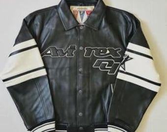 Men's Black Avirex Leather Bomber Jacket: Vintage American Flight Style