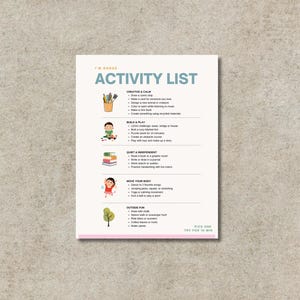 Elenco di attività per bambini "Mi annoio" / Tabella anti-noia stampabile / Attività senza schermo per bambini / Idee di gioco indipendenti in PDF