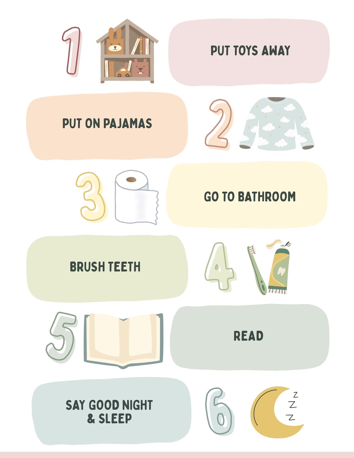 Bedtime Routine Chart for Kids | Printable Night Routine Visual ...