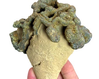 569 Gram Unique Large Piece! Natural PYRITE Crystal On LIMONITE Specimen @PAKISTAN Minerals Collectors/Display Specimen/Rainbows/Marcasite
