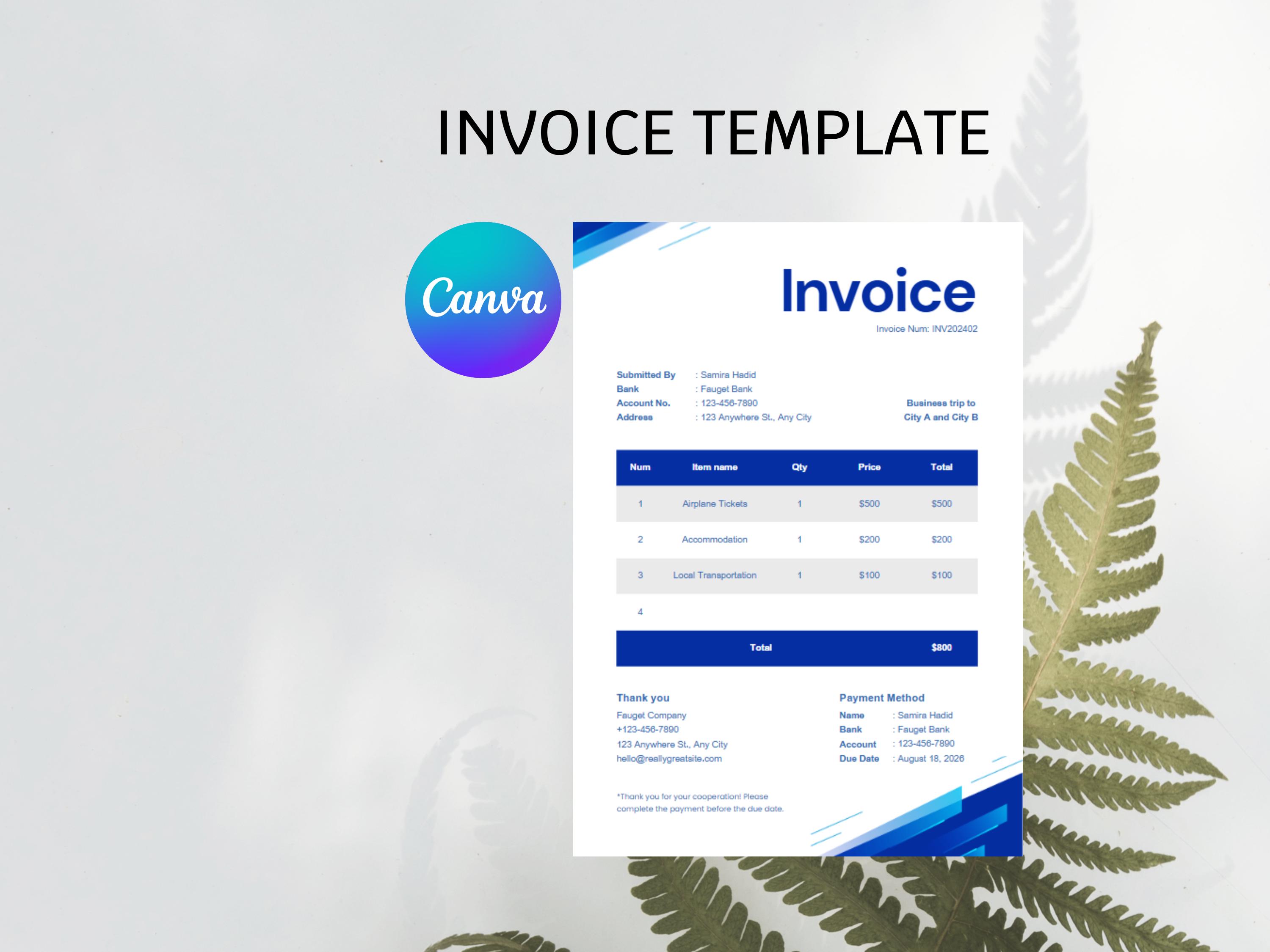 Canva Editable Invoice Template | Simple Professional Billing Invoice ...