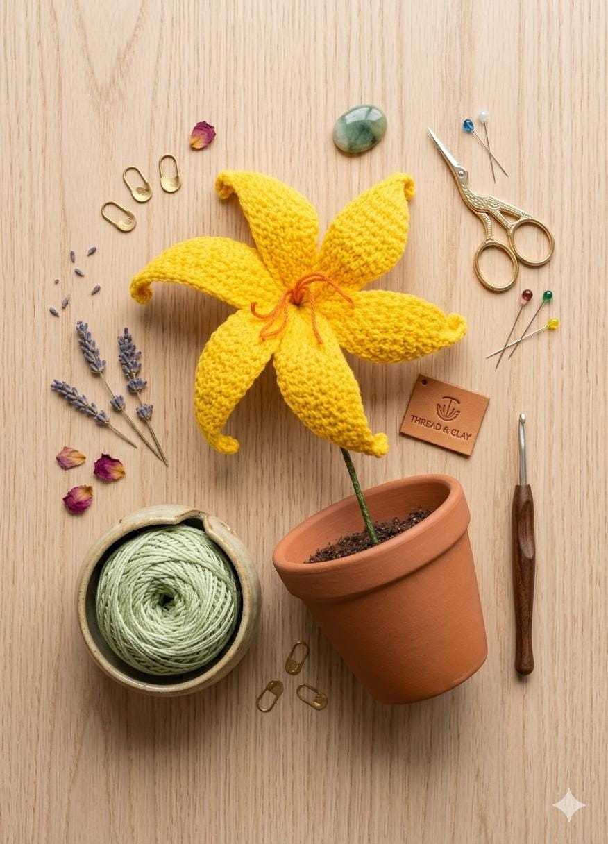 Realistic Potted Lily Crochet Plant Pattern