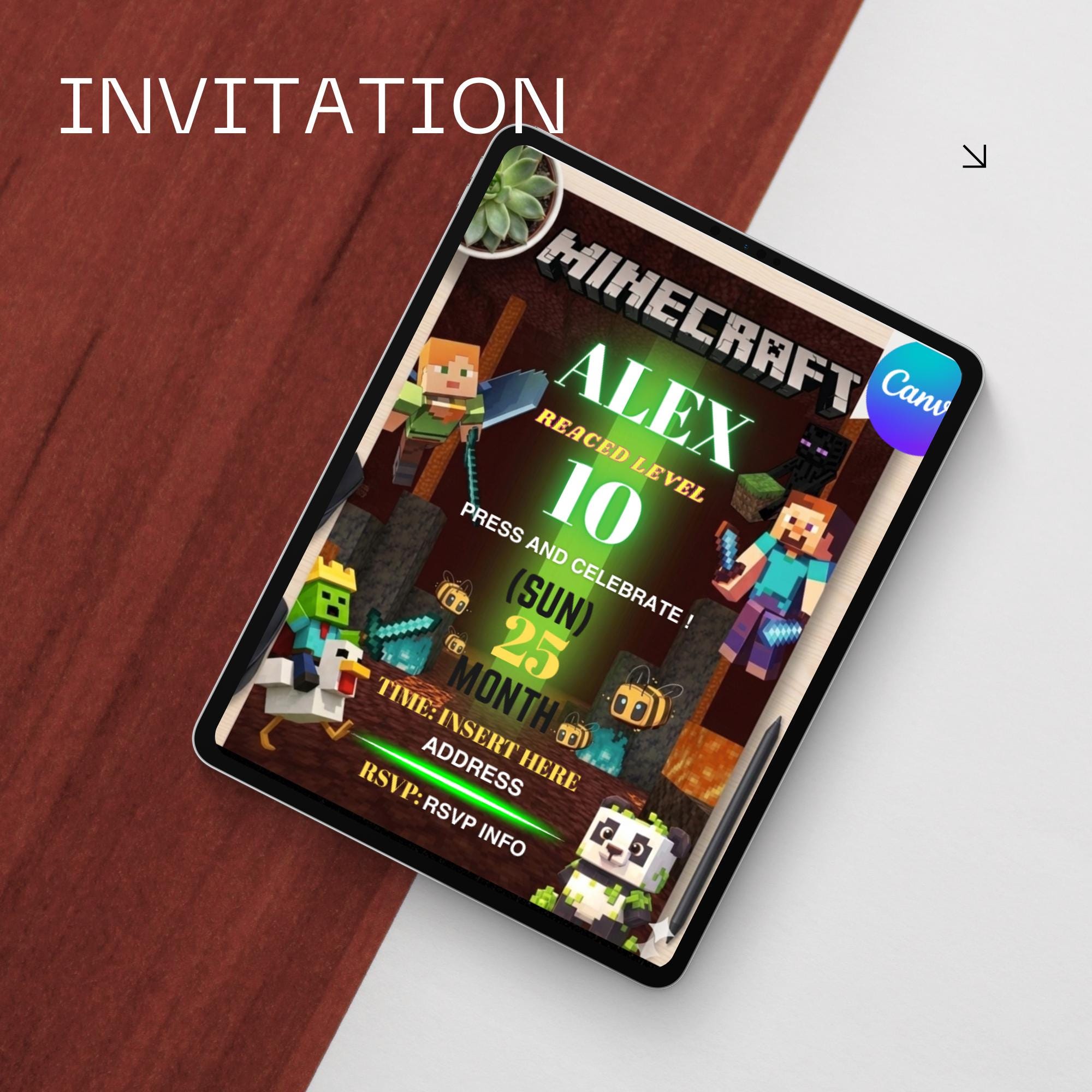 Minecraft Invite Code Playstation Minecraft Birthday Invitation Template, Editable in Canva, Instant ...