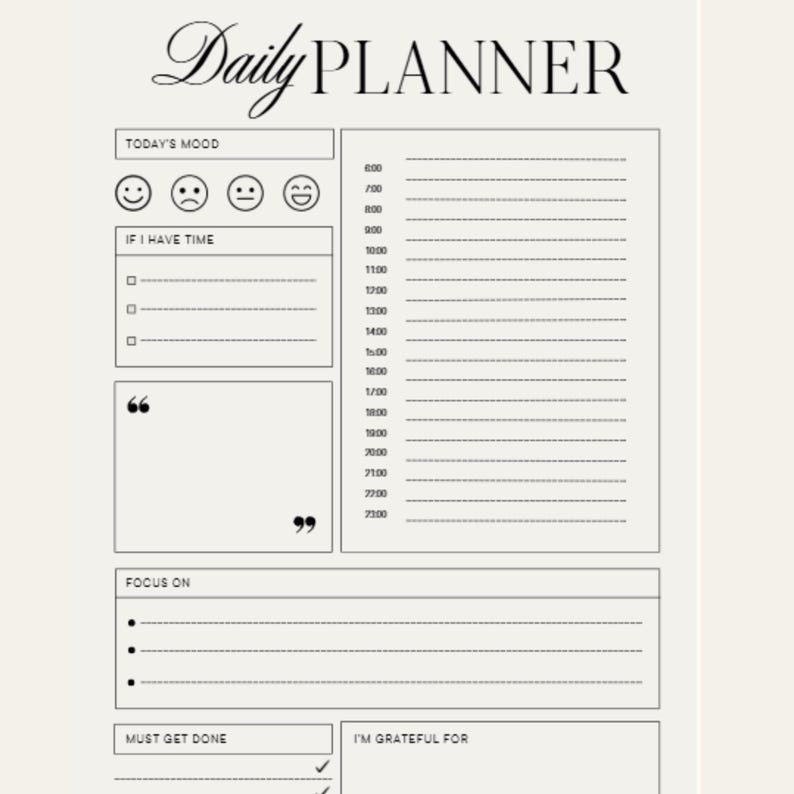 Minimalist Daily Planner Printable | Undated Schedule, Gratitude List ...
