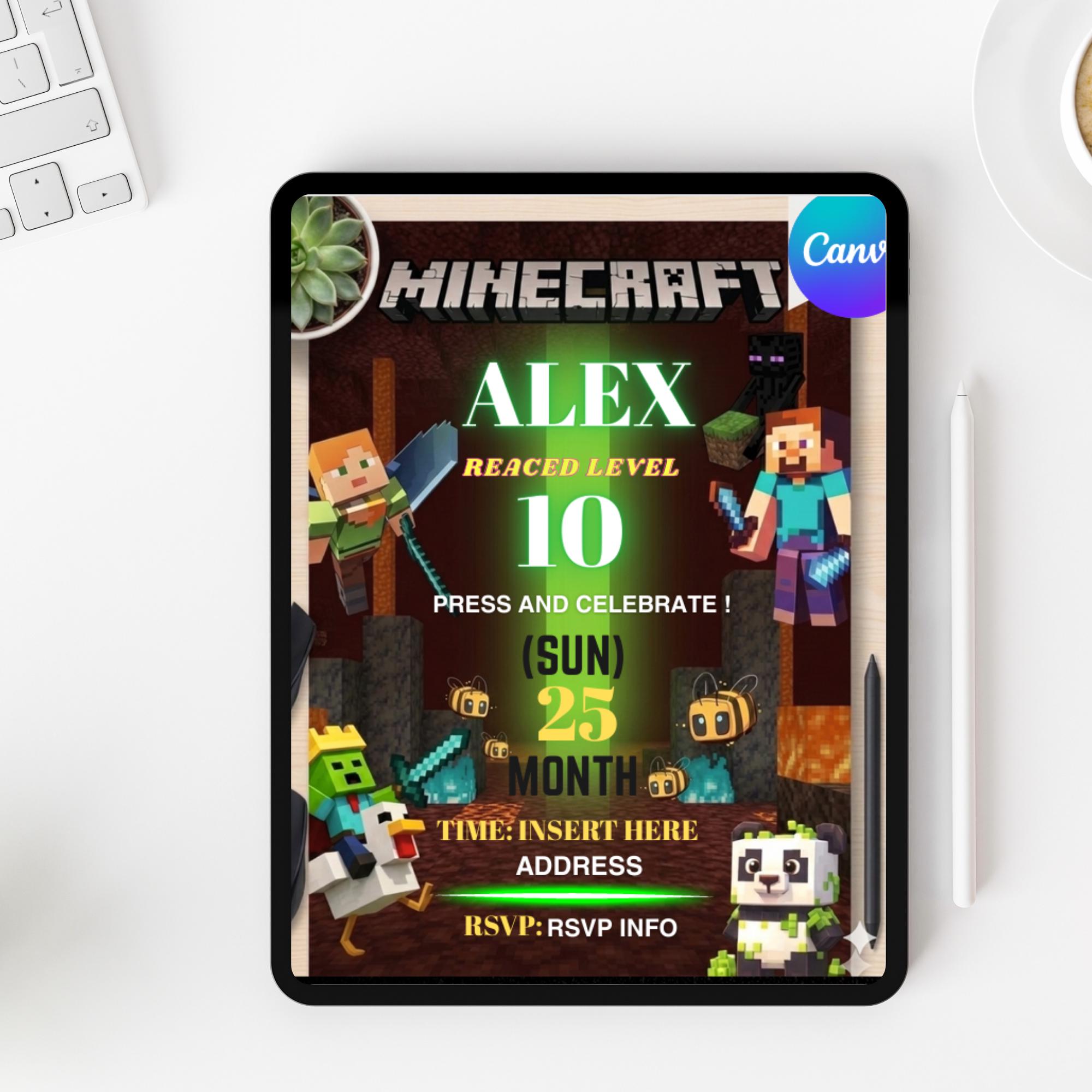 Minecraft Invite Code Playstation Minecraft Birthday Invitation Template, Editable in Canva, Instant ...