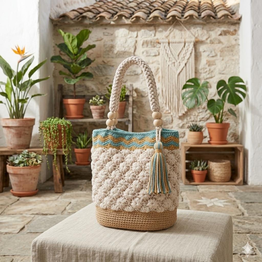 Crochet Bohemian Bag Pattern PDF – Boho Granny Square Tote, Fringe ...