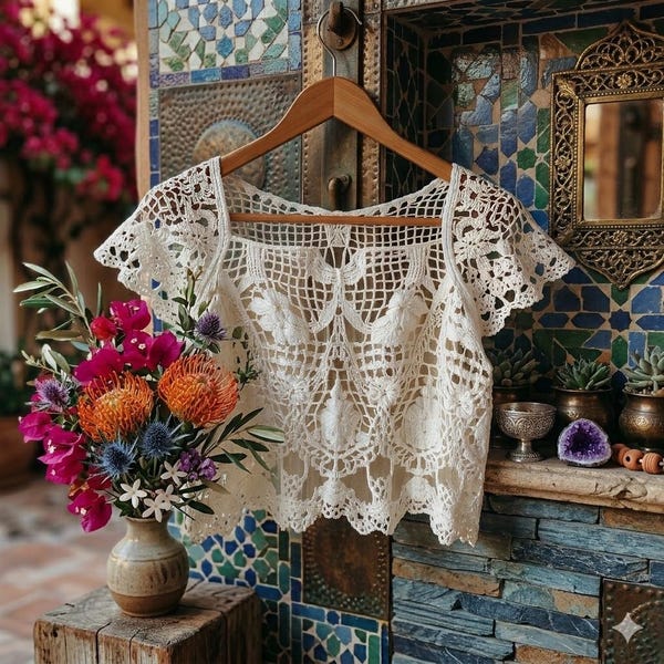 Patrón de top de ganchillo filet Lily Lace