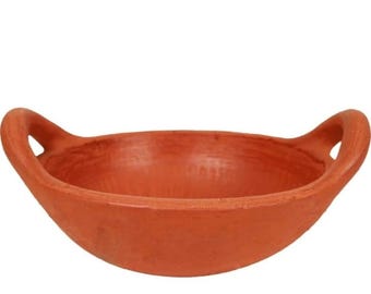 Clay/Mitti/Earthen Kadai for Cooking, 1.8Liters (with Natural Firing Shade & Mirror Shine)