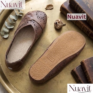 Leather Slip On Flats for Women, Breathable Cowhide Walking Shoes, Handmade Breathable Slip-On Flats Soft Lightweight Everyday Comfort Shoes image 2